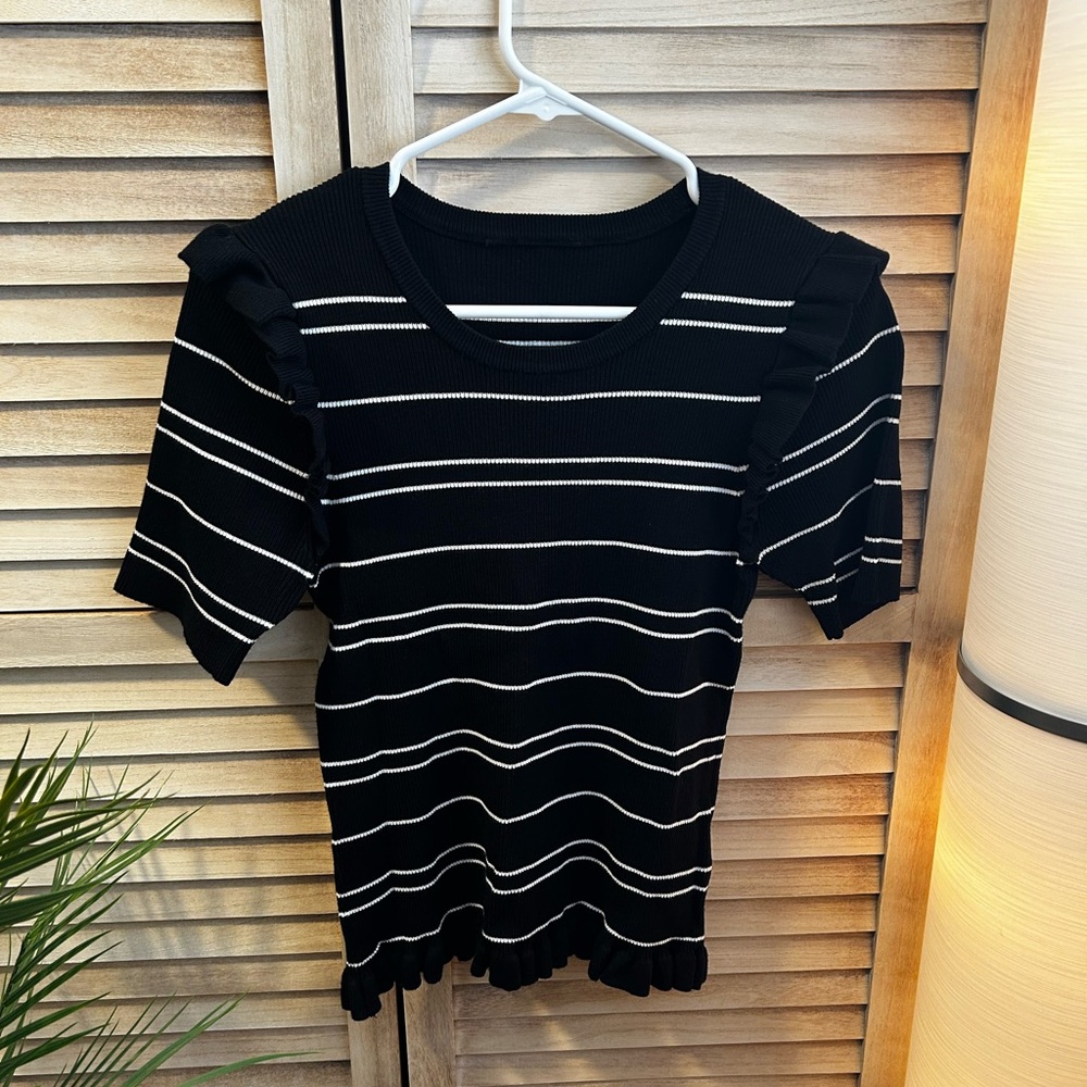 Black and White Striped Women's Top